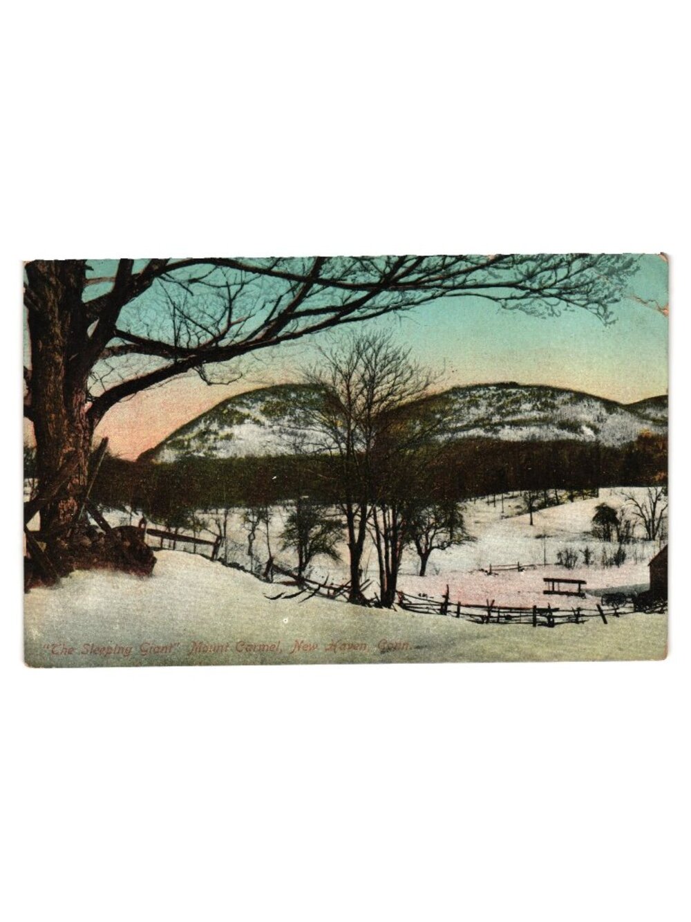 Antique Postcard Sleeping Giant Mount Carmel New Haven Conn Winter Germany